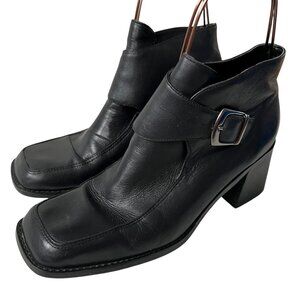 Vintage 90s Bruno Valenti ankle boots, squared moc toe, monk strap with buckle c